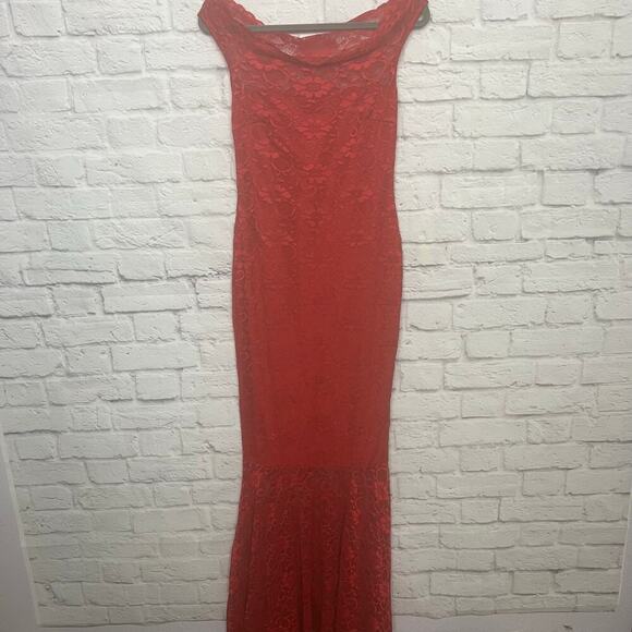 Red Lace Mermaid Style Bodycon Cocktail Evening Dress - Picture 4 of 6